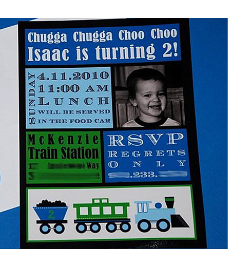 Modern Train Birthday Party Printable Invitation - Green Blue